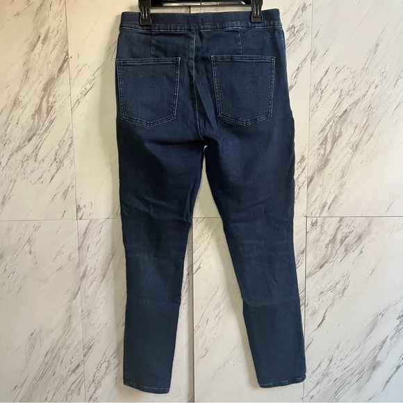 Express Skinny High Rise Stretch Dark Pull On Distressed Denim Jeans SZ 14 Long - Picture 3 of 5